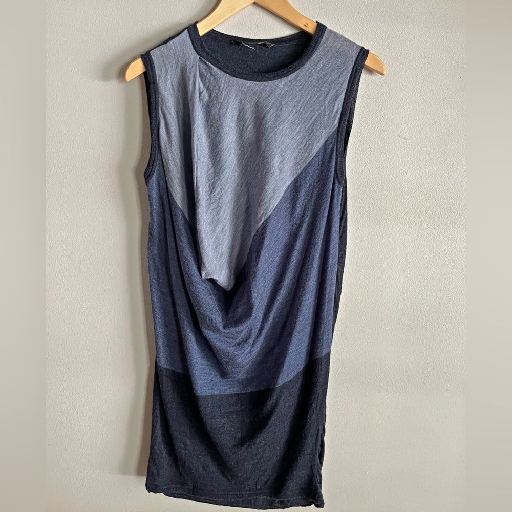 BCBGMAXAZRIA Blue Colorblock Sleeveless Drape Front Sweater Dress M